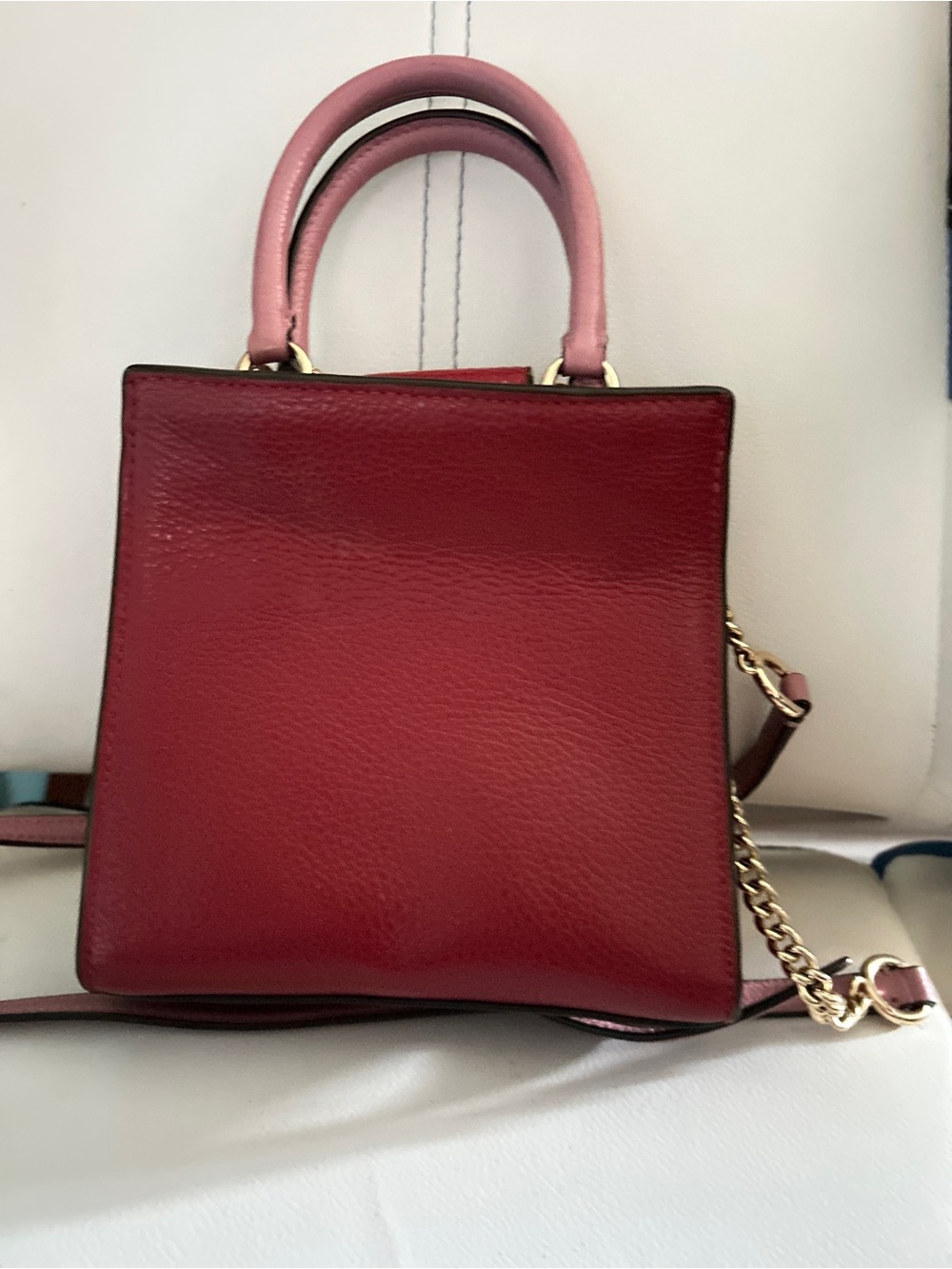 Coach Colorblock Leather Mini Crossbody Satchel |Red, White & Pink - Picture 3 of 6